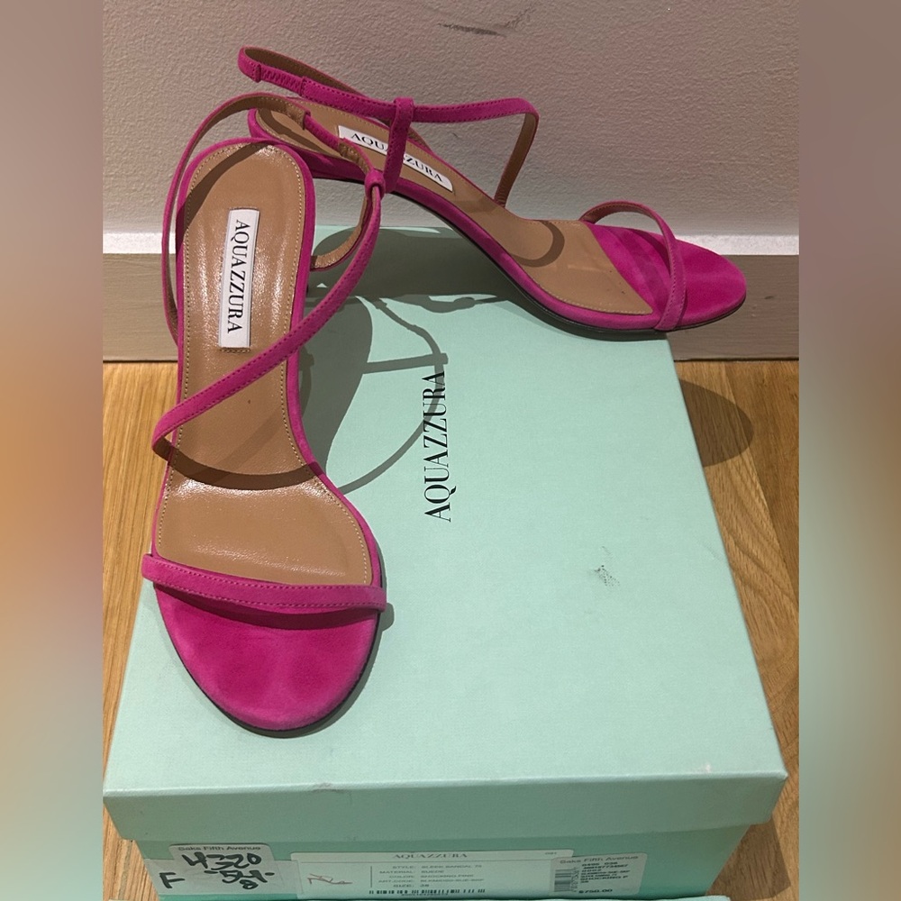 AQUAZZURA Sleek 75MM Strappy Suede Sandals - Picture 10 of 16